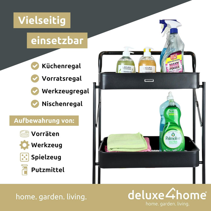 deluxe4home® Servierwagen mit 3 Ebenen Klappbar I Servierwagen Küchenwagen mit Griff I Rollen mit Br
