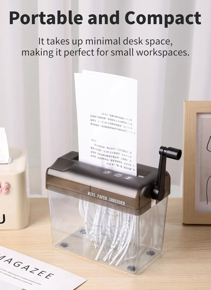 Mini-Aktenvernichter, manuell, für Papier, Aktenvernichter mit Kurbel, Format A6, 1 l, für Büro, Sch