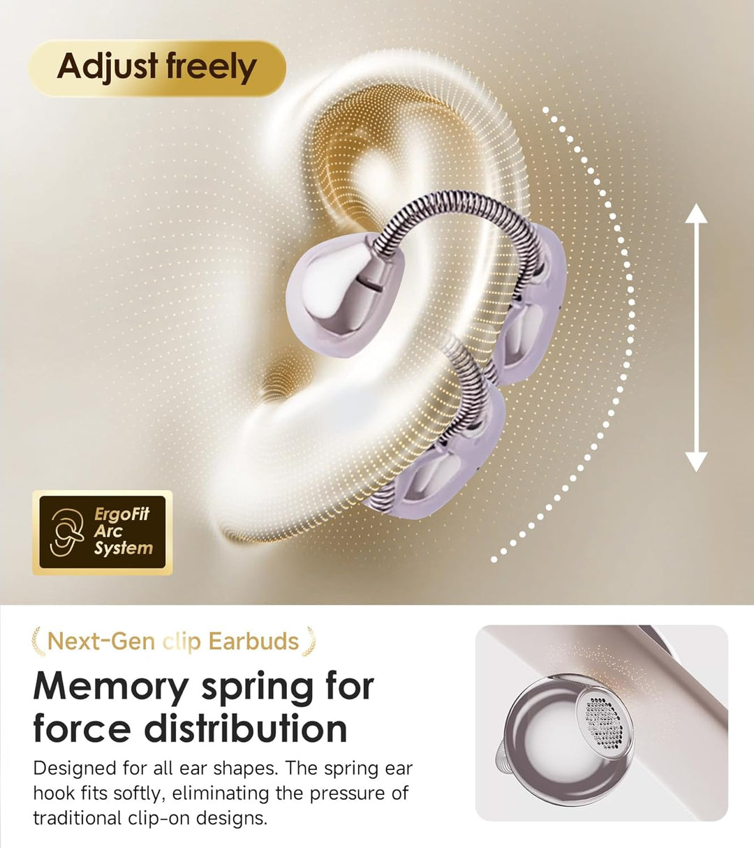 King Lucky Open-Ear Clip-On-Ohrhörer zum Laufen, Bluetooth 6.0 Kabellose Kopfhörer mit Speicherfeder