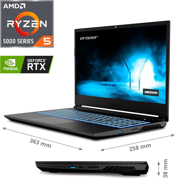 ERAZER MEDION Crawler E25 39,6 cm (15,6 Zoll) Full HD Gaming Notebook (AMD Ryzen 5 5600H, 16GB DDR4