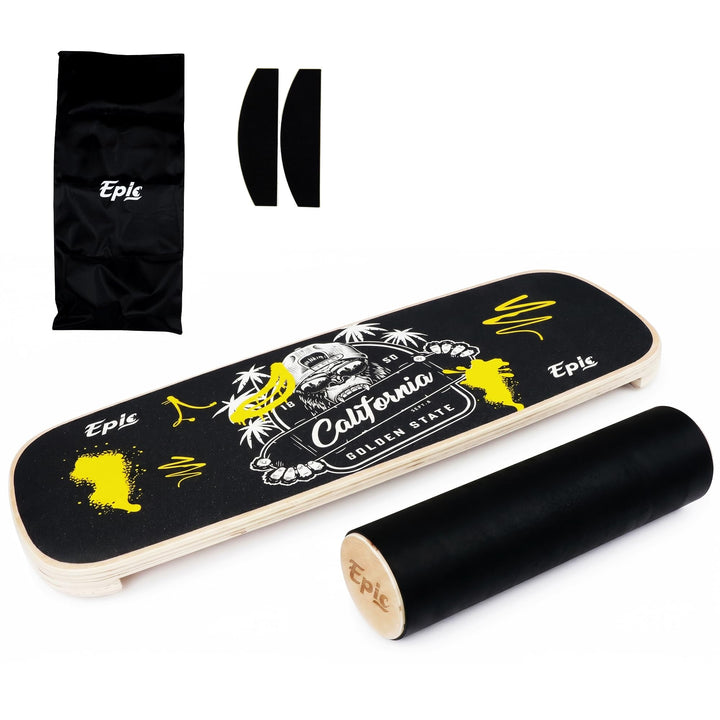 Balance Board mit Rolle – Balance-Trainer aus Holz für Fitness, Tennis, Leichtathletik sowie Surf- &amp;