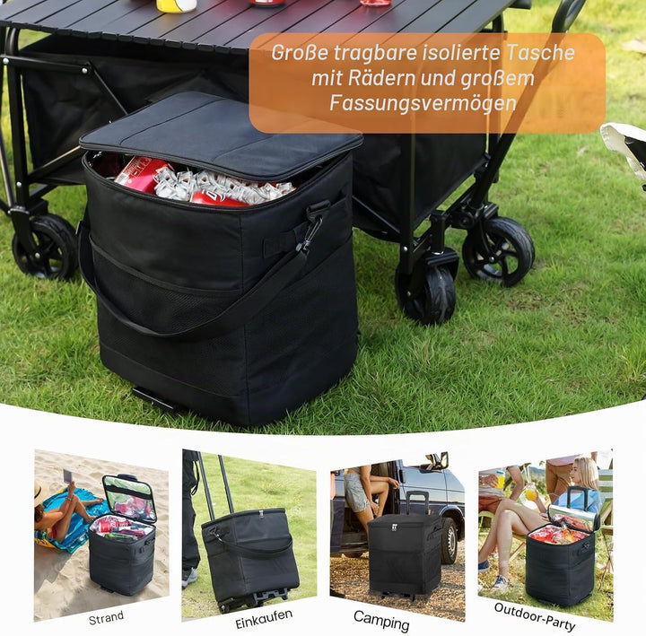 ZHJINGYU Kühlbox mit Rollen mit Picknicktasche & Kühltasche gross - 40L Kühlbox Faltbar mit Räder |