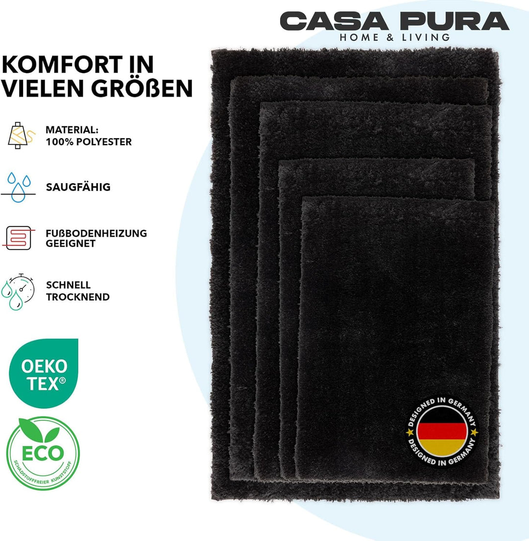 casa pura Badematte schwarz weicher, Flauschiger Badezimmerteppich in Shaggy Optik, Badvorleger ruts