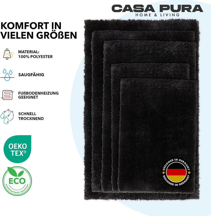 casa pura Badematte schwarz weicher, Flauschiger Badezimmerteppich in Shaggy Optik, Badvorleger ruts