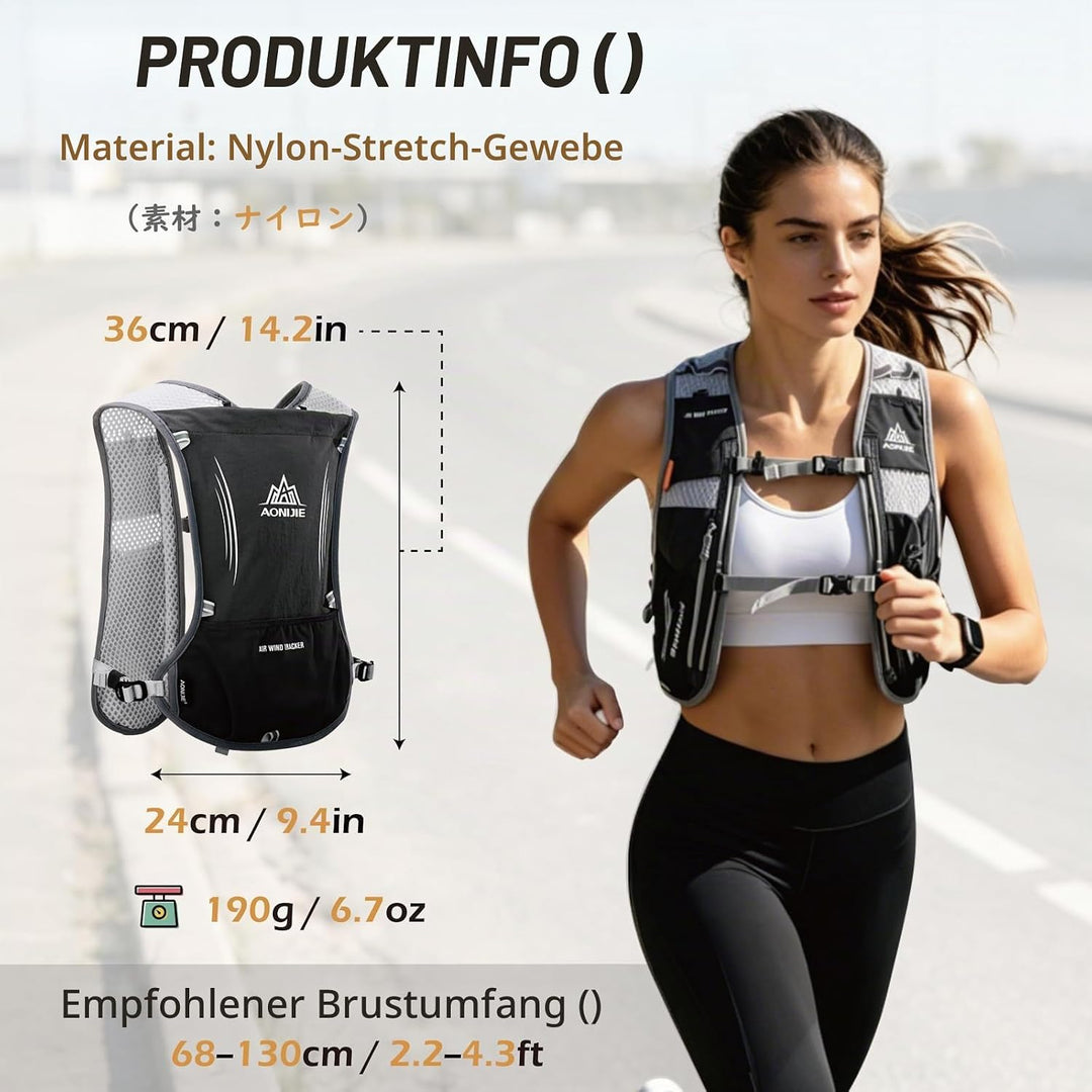 TRIWONDER 5L Ultraleichter Trinkrucksack, Trinkweste, Hydration Pack Fahrradrucksack mit 1.5L Trinkb