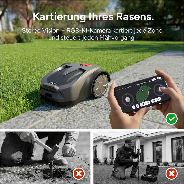 iGarden R35 Mähroboter ohne Begrenzungskabel für 800 m², 210 Min. extra Lange Laufzeit, präzise Navi