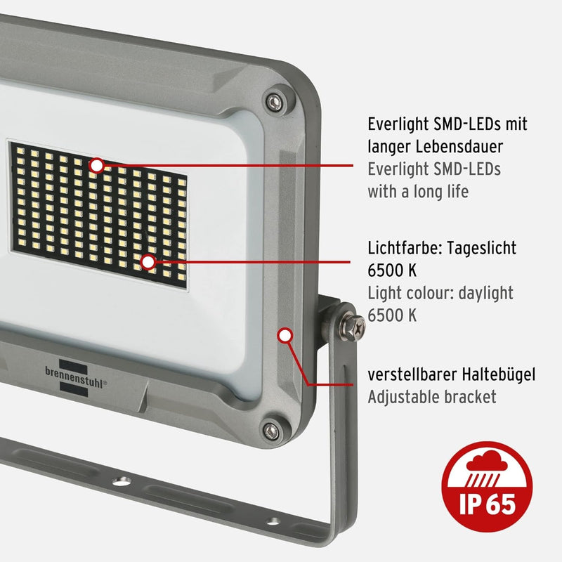 Brennenstuhl LED Strahler JARO 7050 (80W, 7100lm, 6500K, IP65, LED-Aussenstrahler zur Wandmontage au