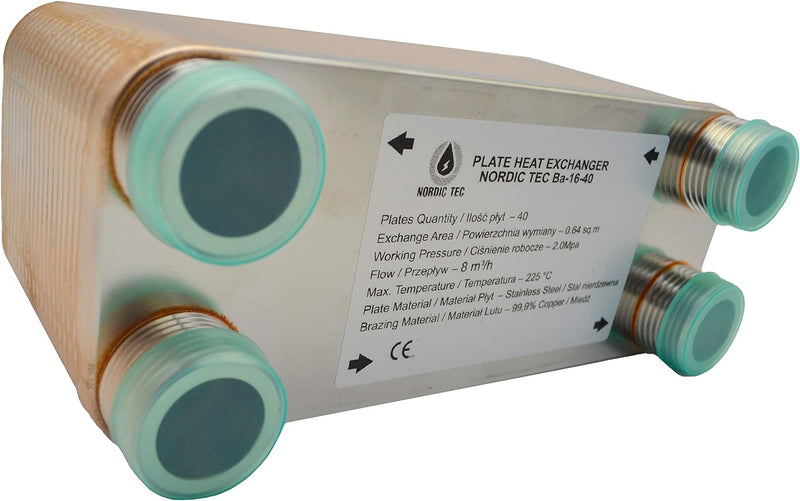 Edelstahl Plattenwärmetauscher Nordic Tec Ba-16-40 Plattenwärmeübertrager Wärmetauscher 40 Platten 1