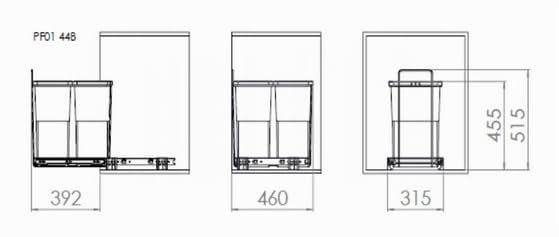 Abfalltrenner Set ECOFIL - Mülltrennsystem für 40 cm Küchenunterschrank, 3 facher Mülleimer (2x 8 L,