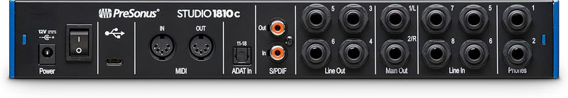 PreSonus Studio 1810c, 18 Eingänge/8 Ausgänge, 192 kHz, USB-C Audio Interface mit Software-Bundle in