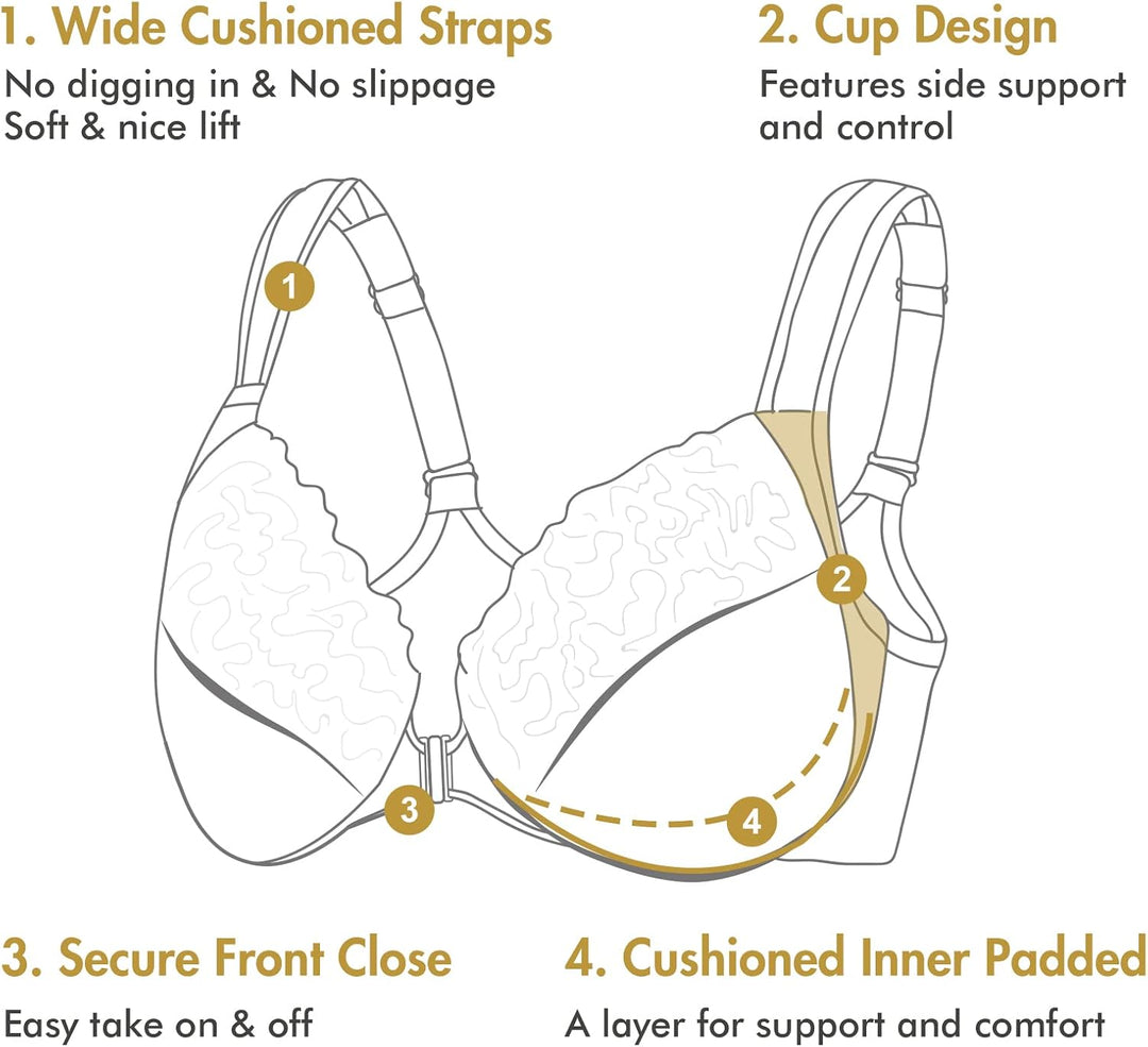 DELIMIRA Damen Vorderverschluss BH mit Bügel BHS Grosse Brüste Starker Halt Soft Spitzen U-Rücken Un