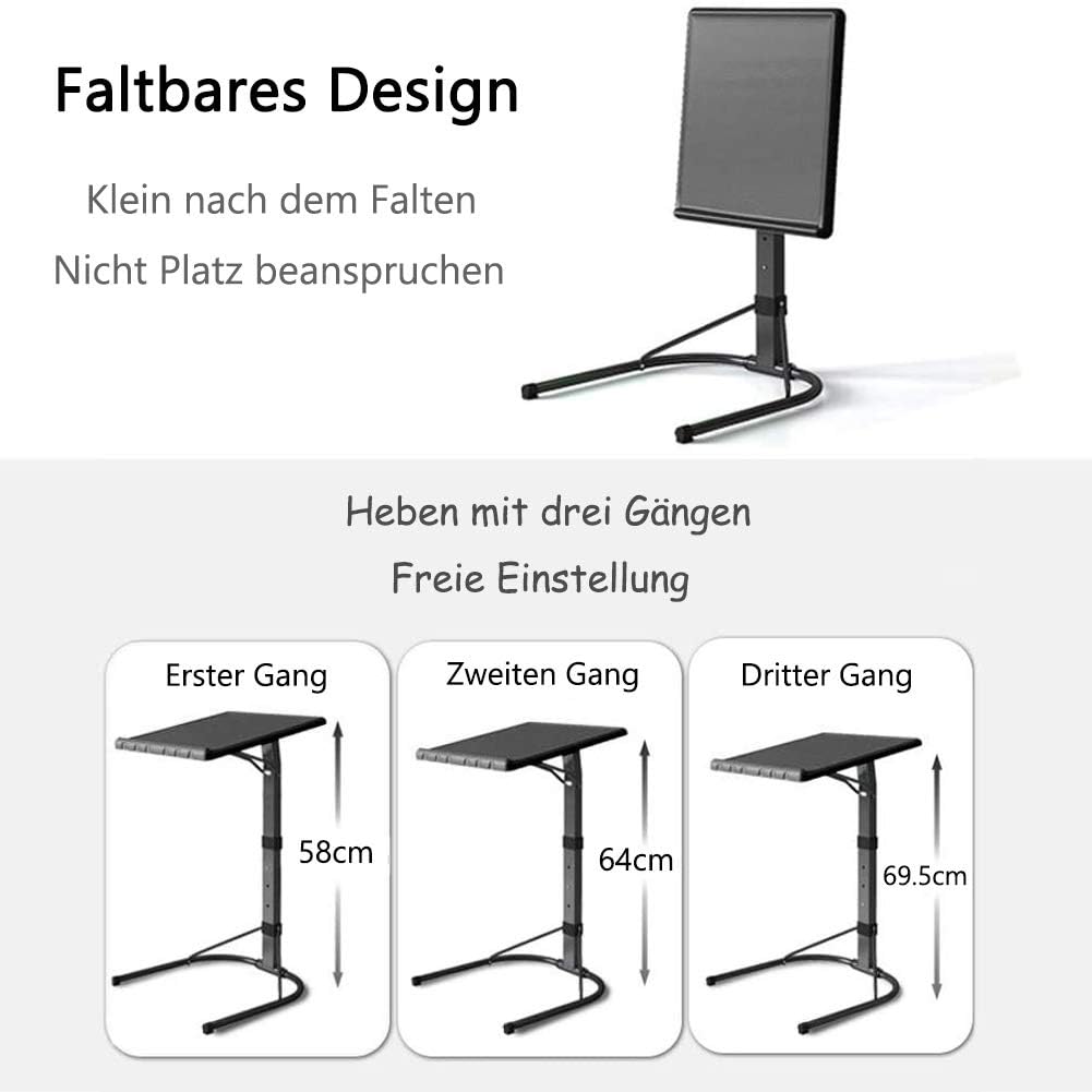 NICEME Klappbar Laptop Beistelltisch | Höhenverstellbar | Neigungsverstellbar | Couch-Tisch | Leicht
