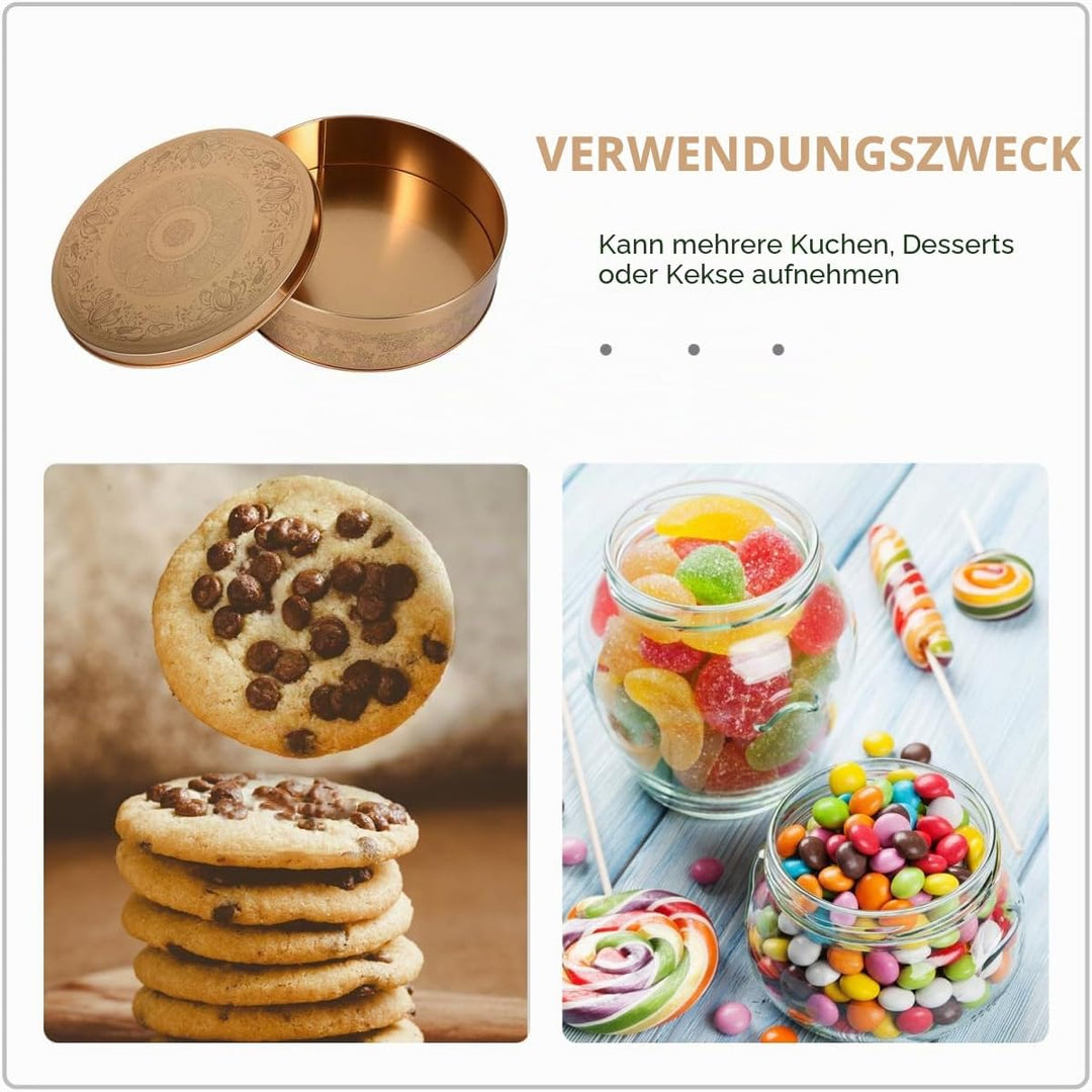 Kuchenform Rund Keksdose Süssigkeiten Box aus Weissblech 16.8cm Ofensicherheit Kleine Metall Aufbewa