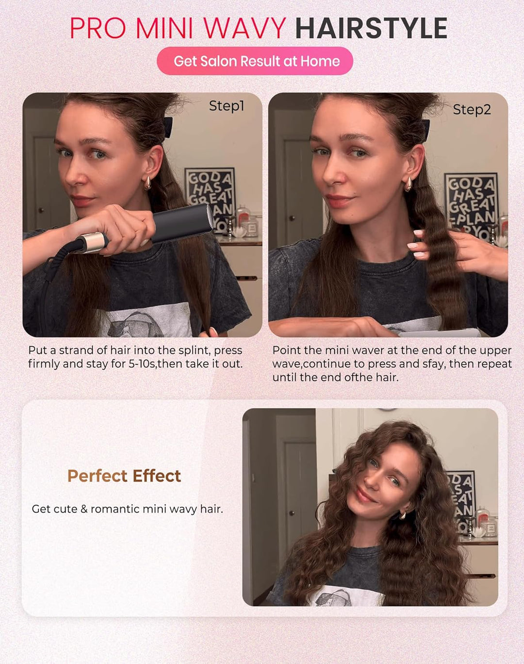 UKLISS Welleneisen, Pro Mini Welleneisen für Haare LCD-Anzeige 120-210℃, Reisegrösse Beach Waves Loc