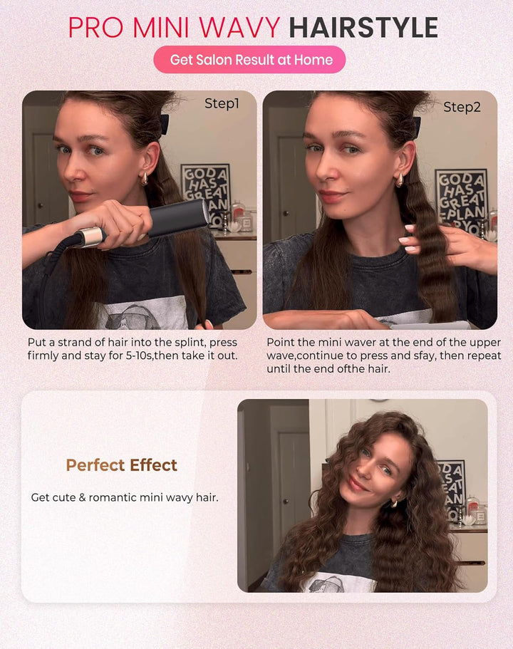 UKLISS Welleneisen, Pro Mini Welleneisen für Haare LCD-Anzeige 120-210℃, Reisegrösse Beach Waves Loc