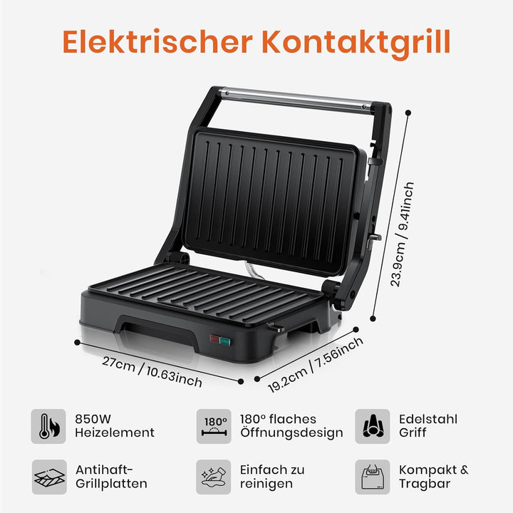 Sandwichmaker Kontaktgrill 2in1 Panini Grill 850W Elektrogrill Sandwichtoaster Mit Antihaftplatten K