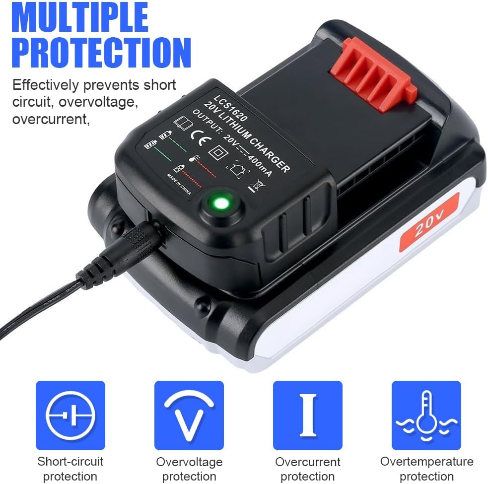 18V/20V Ladegerät Kompatibel mit Black & Decker, XPJBKC Lithium-Akku Ladegerät für Black und Decker