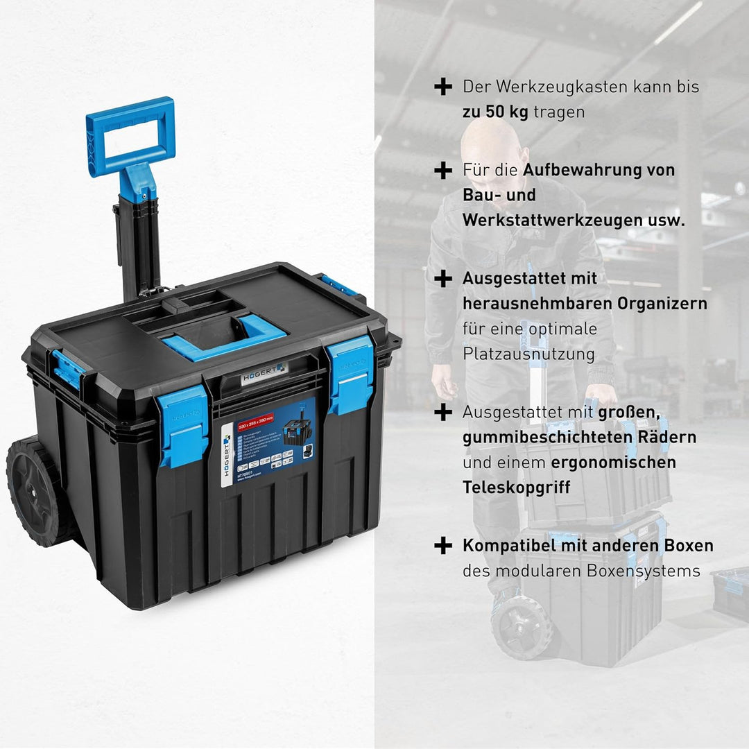 Högert Technik - Werkzeugkiste auf Rädern, Tragfähigkeit bis zu 50 kg, Praktisch und Geräumig, Resis