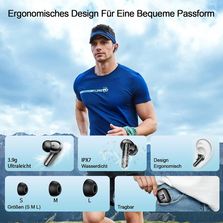 Bluetooth Kopfhörer In Ear, Kabellose Kopfhörer Bluetooth 5.4 mit 4 ENC Mikrofonen, 46 Std Spielzeit