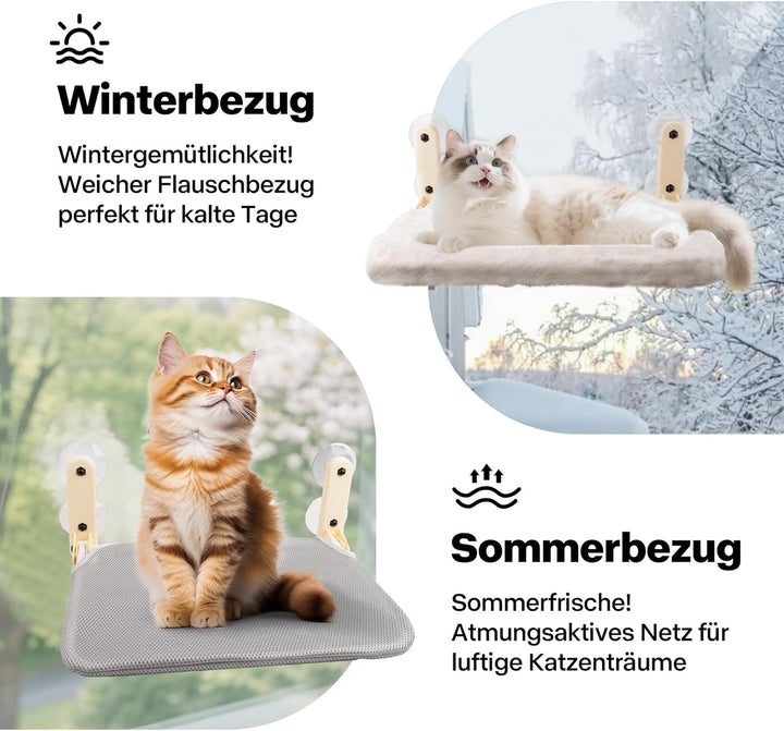 Pet Prime Katzen Fensterliege – 85mm Saugnäpfe & 20kg Tragkraft, Edelstahl-Gestell, 2 Abnehmbare Bez
