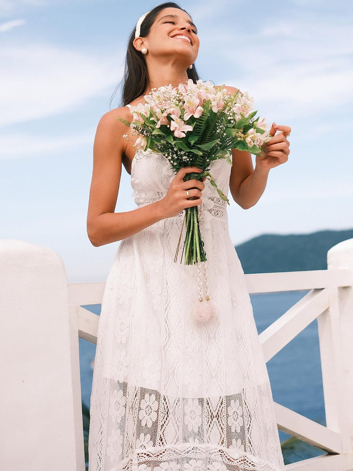 CUPSHE Damen Sommerkleid V Ausschnitt Floral Spitze Quasten Spaghetti Trägerkleid Freizeitkleider Hi