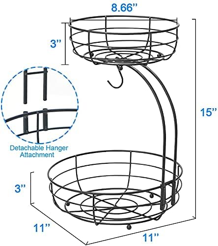 2 Stöckig Obstkorb mit Bananenhalter, Stehend Täglicher Küche moderne Obstschale, praktischer Obstkö