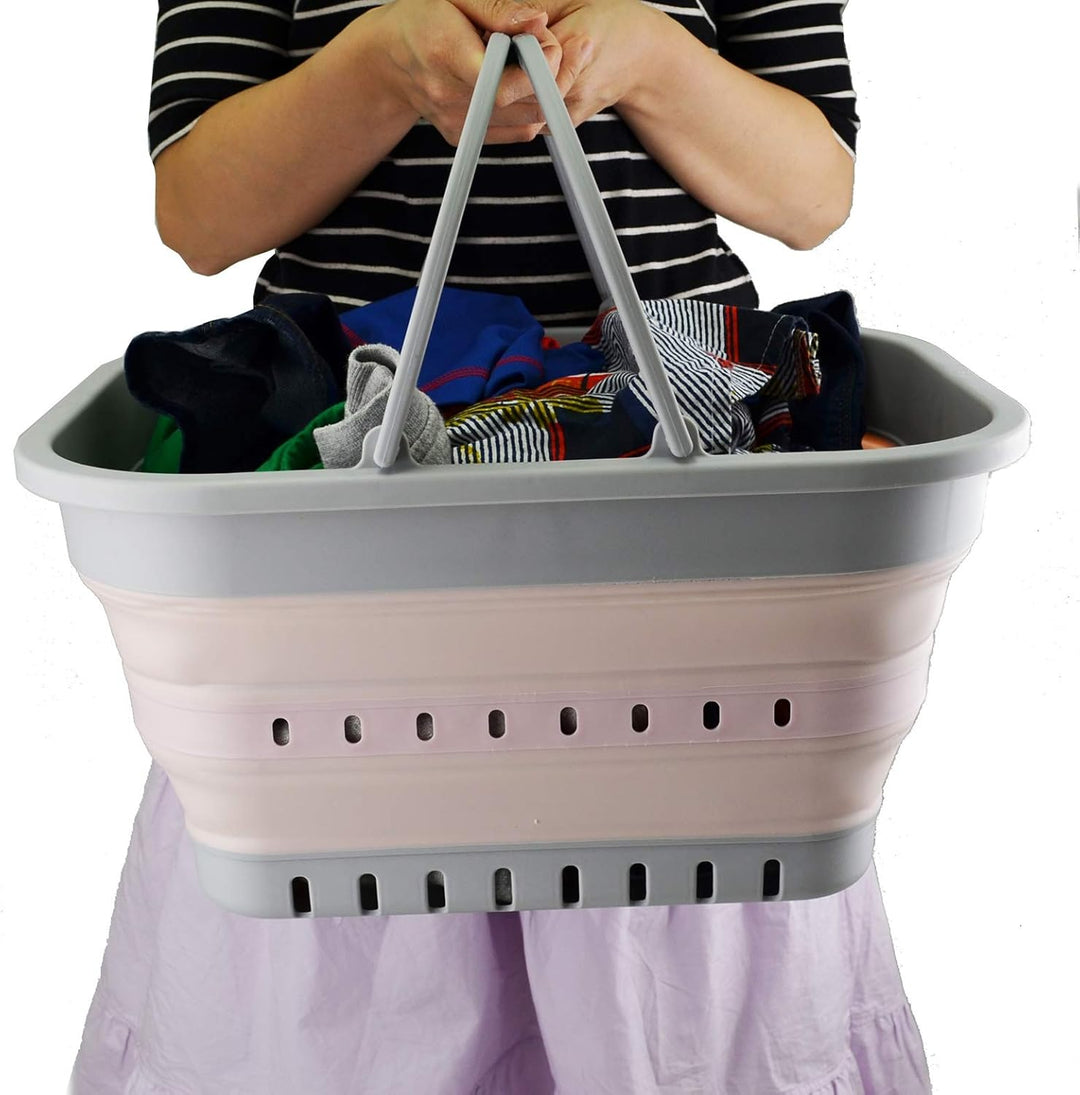 SAMMART 19L Collapsible Tub with Handle - Portable Outdoor Picnic Basket/Crater - Foldable Shopping