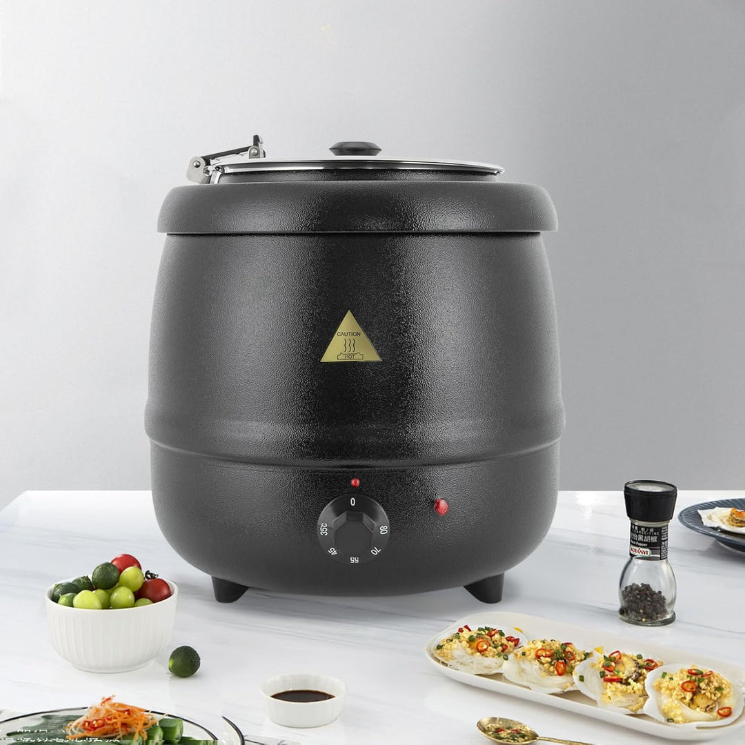 Suppenkessel Elektrisch 10 Liter, Suppentopf mit Abnehmbare Edelstahl Einsatz und Scharnier-Deckel,