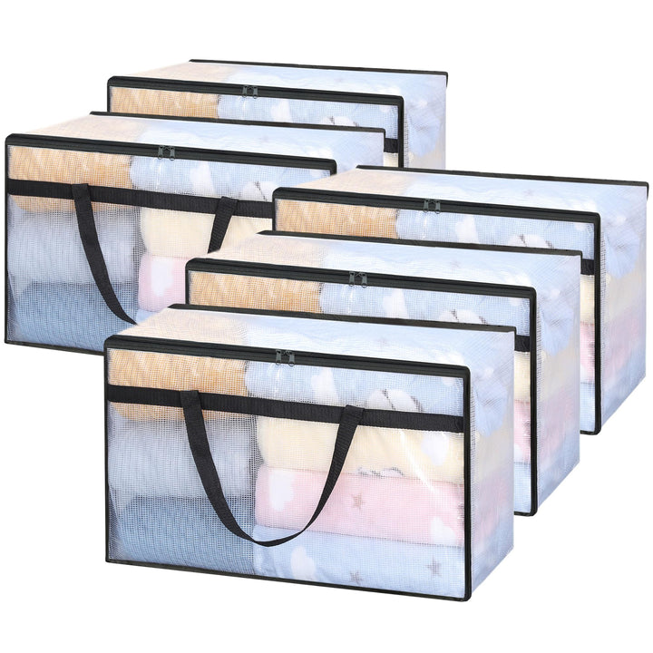 Vieshful 5 Stück 60L Faltbare Aufbewahrungstasche gross aus Transparentem PVC mit Reissverschluss &