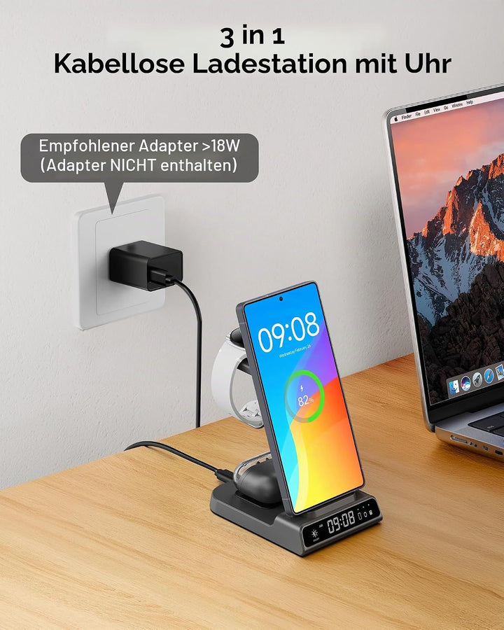 Induktive Ladestation für Samsung S25 Ultra, 3 in 1 Kabelloses Ladestation für Galaxy S25/S24/S23/Z