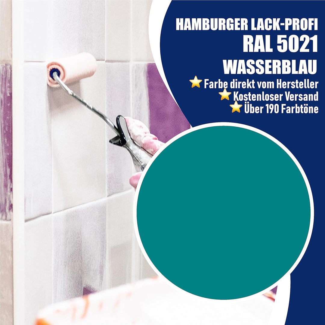 Fliesenlack MATT Wasserblau RAL 5021 Blau Fliesenfarbe im SET // Hamburger Lack-Profi (10 L), 10 L
