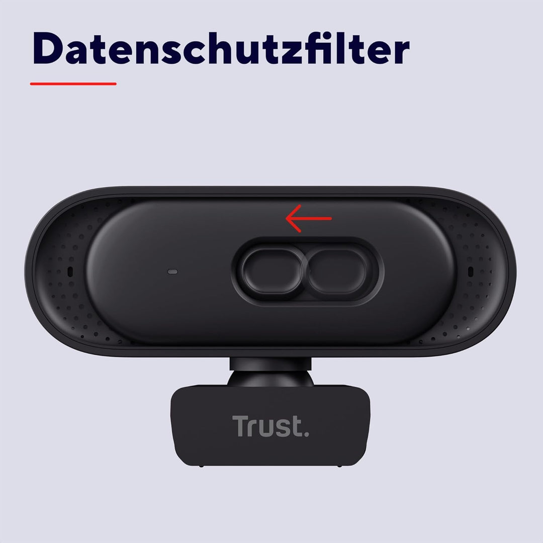 Trust Ovala 2K QHD Webcam mit Mikrofon und Blickschutzfilter, 75° Sichtfeld, USB-C/USB-A, Fester Fok