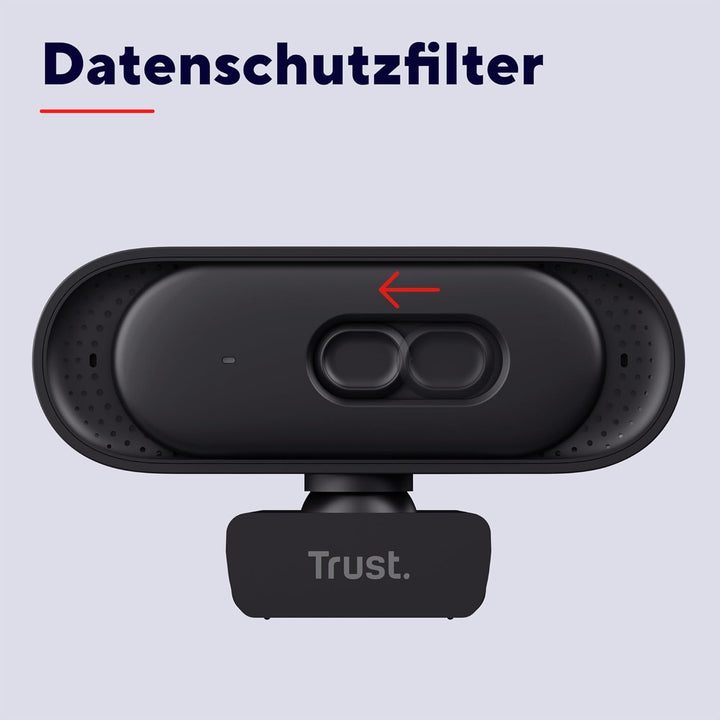 Trust Ovala 2K QHD Webcam mit Mikrofon und Blickschutzfilter, 75° Sichtfeld, USB-C/USB-A, Fester Fok