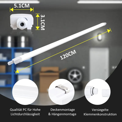 CBJKTX Feuchtraumleuchte LED 120CM Werkstattlampe - 36W 3960LM Deckenlampe IP65 Wasserfest Kellerlam