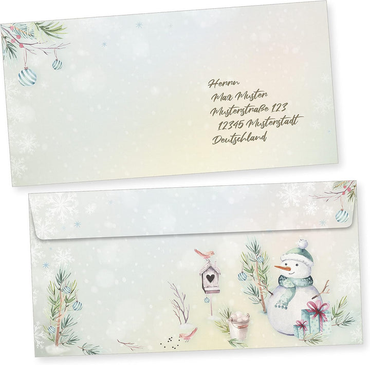 Flöckchen 25 Sets Weihnachtsbriefpapier Briefpapier Weihnachten mit Umschlag ohne Fenster, Weihnacht