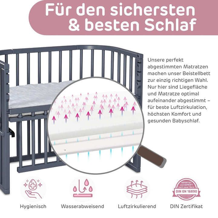 babybay Maxi Comfort Plus Beistellbett & Stubenwagen aus massivem Buchenholz/Zustellbett mit Verschl
