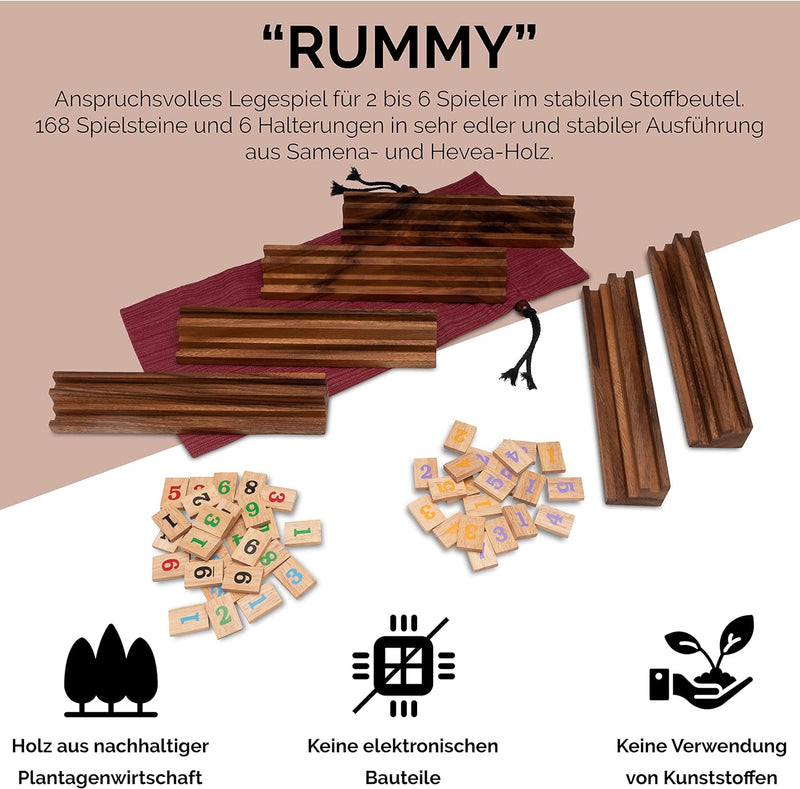 LOGOPLAY Rummy - Okey - Gesellschaftsspiel - Legespiel mit 162 Spielsteinen und 6 Halterungen im Sto