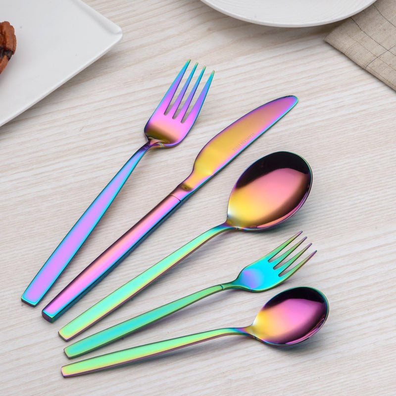 Berglander 30 Stück Titanium Regenbogen Farbe Plated Besteck, 30 Stück bunte Besteck Set, Multi Farb