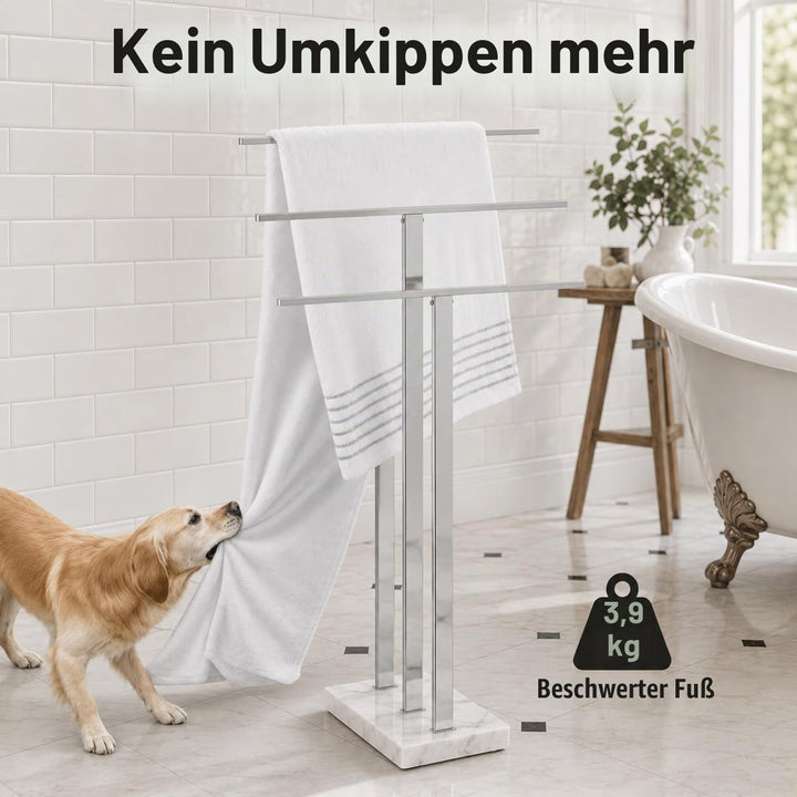 KES Handtuchhalter Stehend Badetuchhalter 3 Stangen Handtuchständer Freistehend Marmor Edelstahl 18/