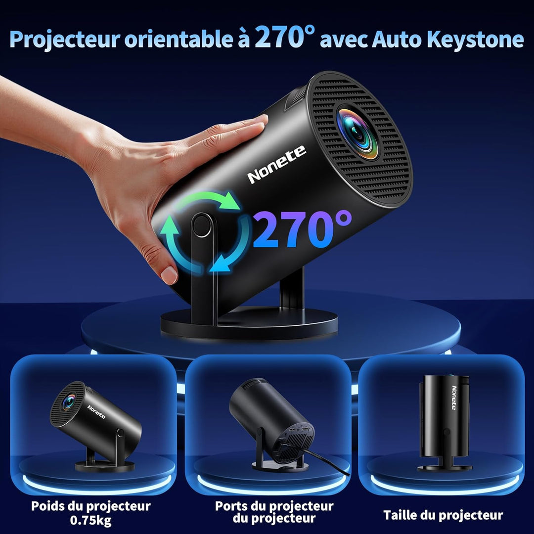 Vidéoprojecteur 1080P FHD Mini Projecteur Video 4K avec WiFi 6 BT5.2 Android TV, Portable Projecteur