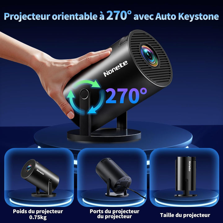 Vidéoprojecteur 1080P FHD Mini Projecteur Video 4K avec WiFi 6 BT5.2 Android TV, Portable Projecteur