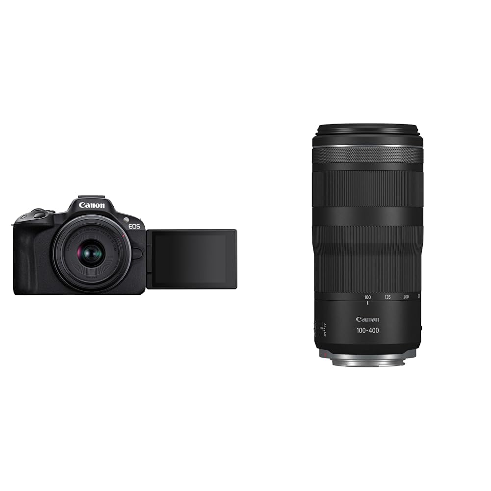 Canon EOS R50 Systemkamera + RF-S 18-45 is STM Objektiv - Spiegellose Kamera & Objektiv RF 100-400mm