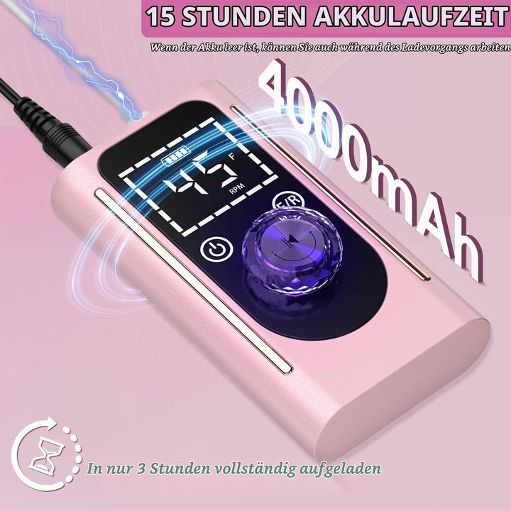 ANBEISTEE Professionelle Wiederaufladbare 45000 RPM Nagelbohrer, Touch Screen Steuerung, 15+h Batter