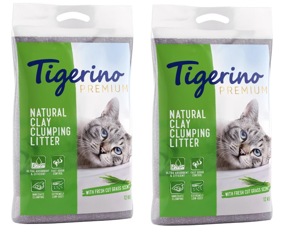 Tigerino Premium Katzenstreu | Fresh Cut Grass | Doppelpack | 2x12kg
