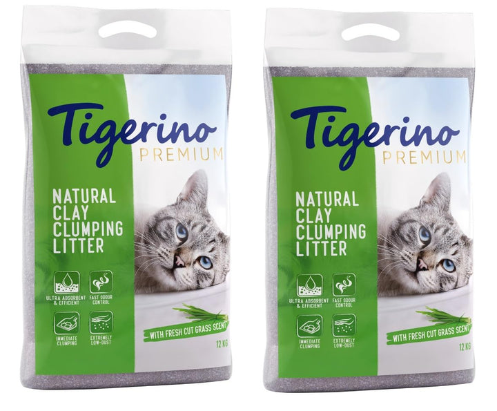 Tigerino Premium Katzenstreu | Fresh Cut Grass | Doppelpack | 2x12kg