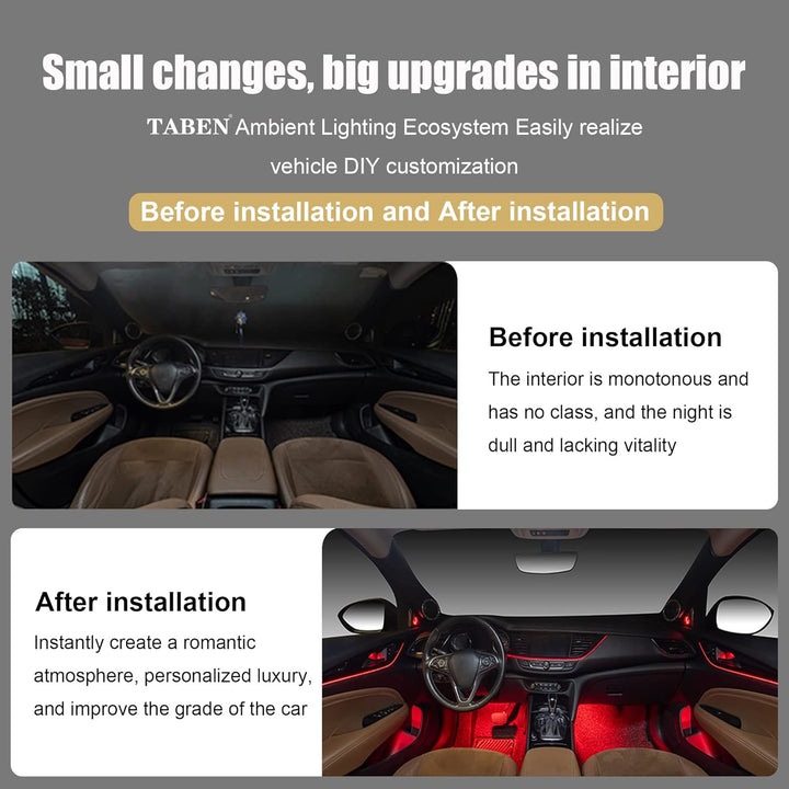 TABEN Autoinnendekoration Atmosphärenlicht APP Steuerung + Heller Fussraum Autoinnenbeleuchtungsset