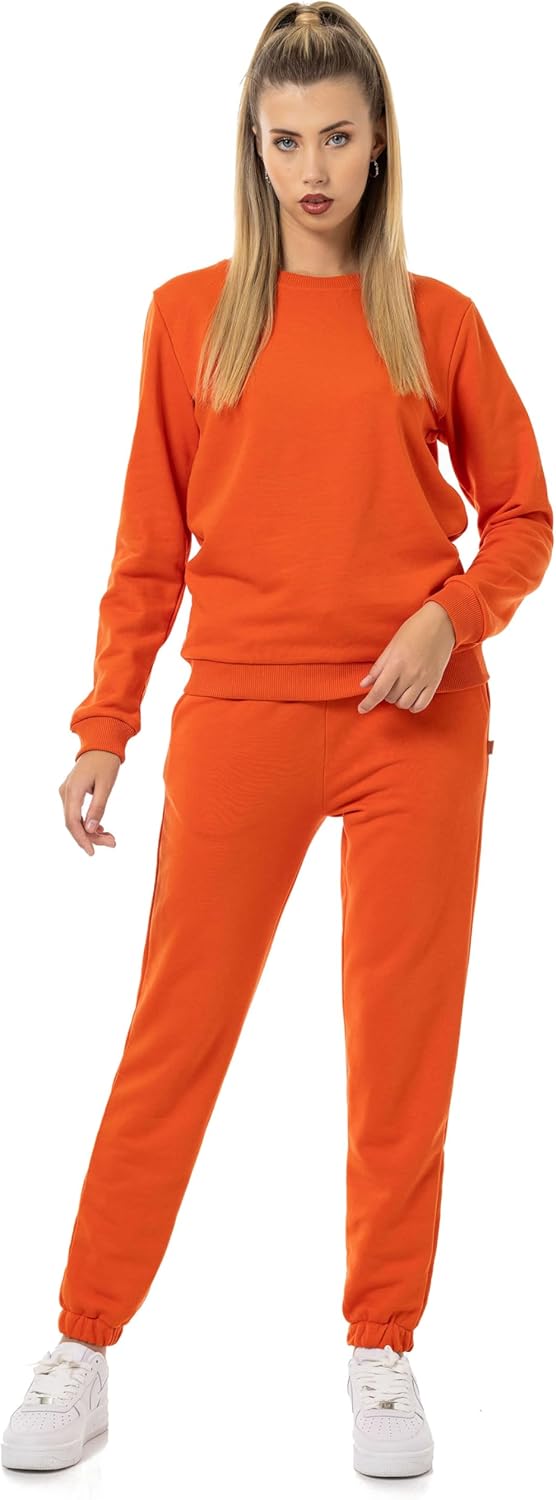 Redbridge Damen Freizeitanzug Jogginganzug Hose Sweatshirt Premium Basic XS Orange, XS Orange