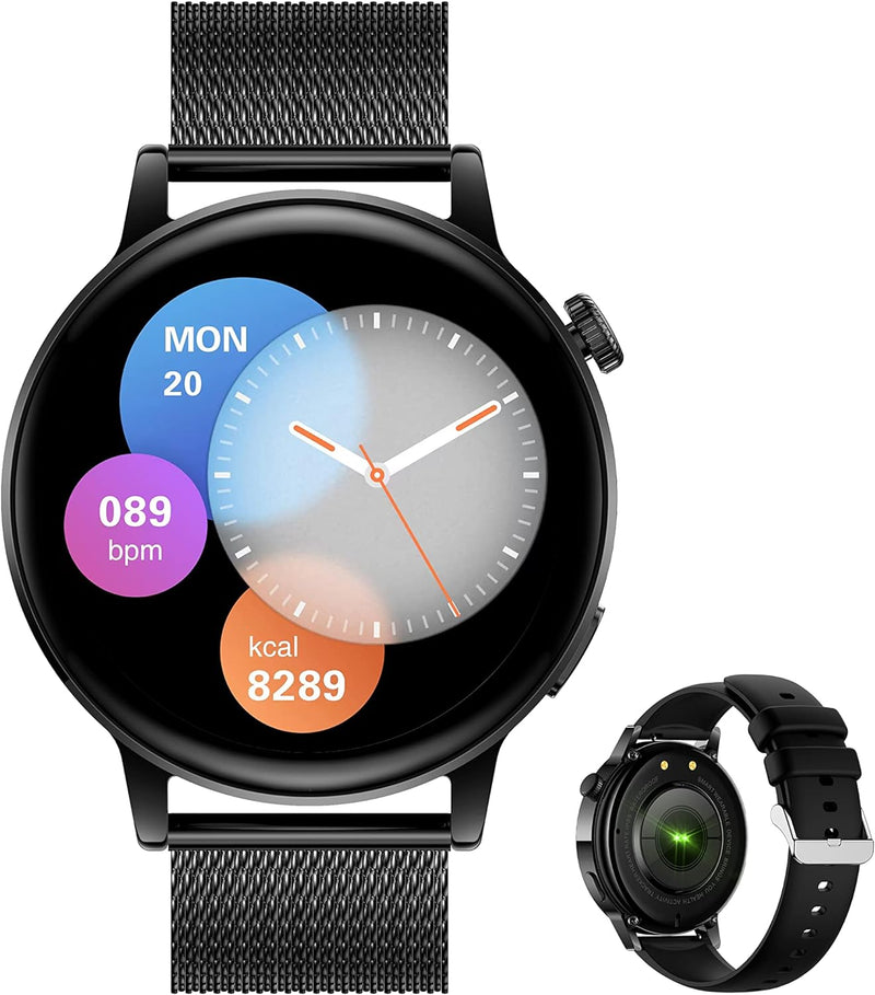 Aliwisdom Smartwatch für Herren Damen, 1,36 Zoll HD Rund Bluetooth Anruf Smart Watch Wasserdicht Fit