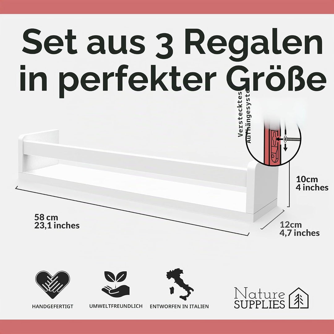 NATURE SUPPLIES Kinderzimmerregale, 58,7 cm, Massivholz, für Bücher, Spielzeug, Dekoration, Wand-Büc