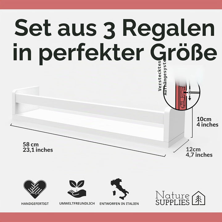 NATURE SUPPLIES Kinderzimmerregale, 58,7 cm, Massivholz, für Bücher, Spielzeug, Dekoration, Wand-Büc
